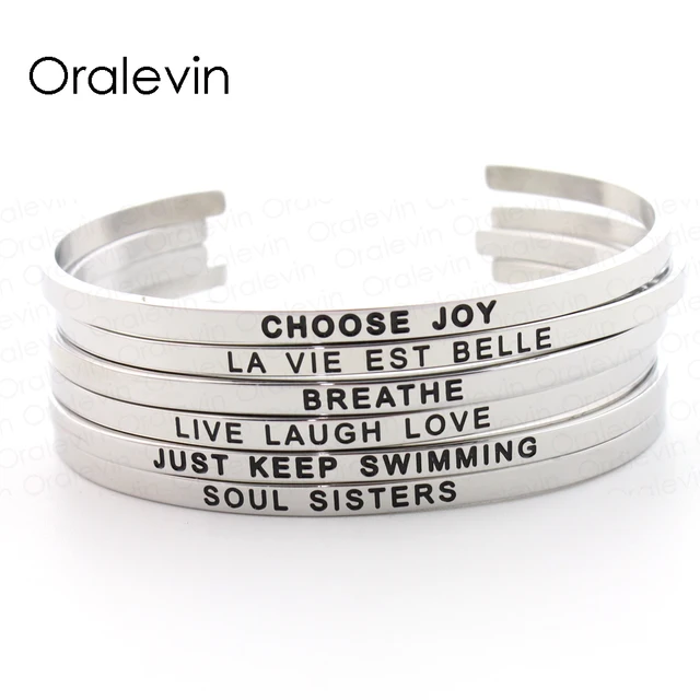 Stainless Steel Personalized Name Engraved Positive Inspirational Stainless Steel Personalized Name Engraved Positive Inspirational Quote Cuff Mantra Bracelets Bangle For Women Color