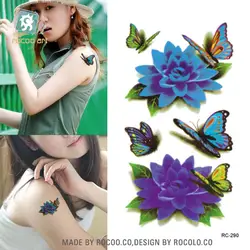 Rocoo Книги по искусству 3D Красочные цветы бабочки Водонепроницаемый временные татуировки наклейки Красота Flash Tatuagem поддельные татуировки