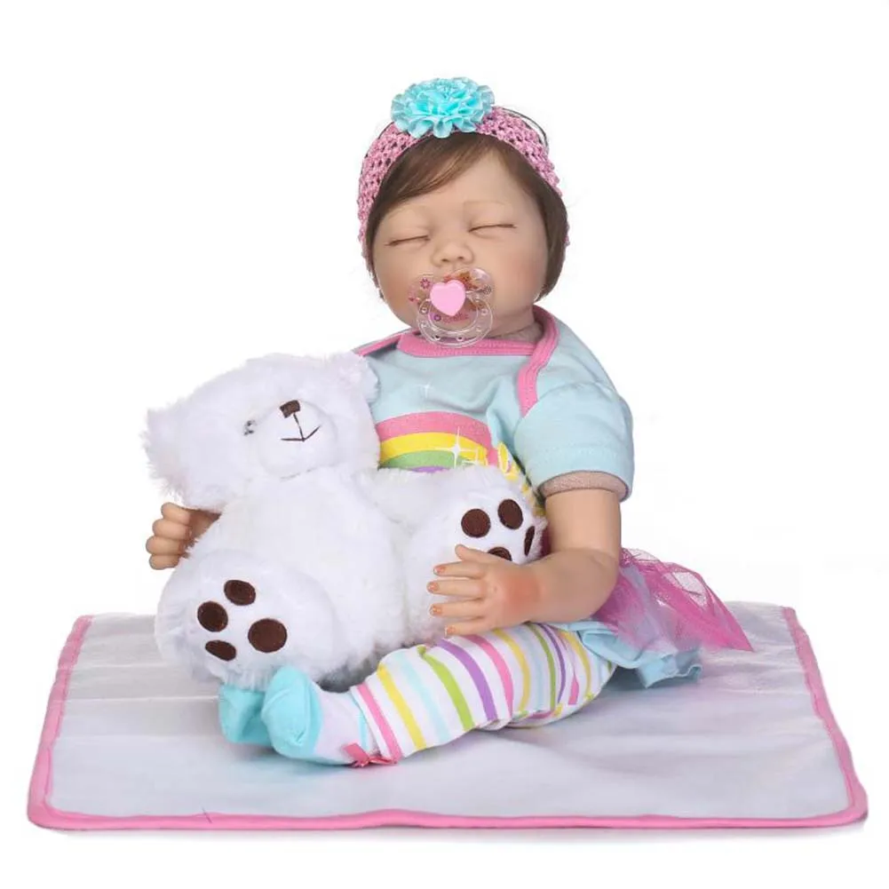 

Hot Selling NPK 55cm Silicone Reborn Doll Toy Set Sleeping Baby Newborn Dolls for Kid Playmat Birthday Gift
