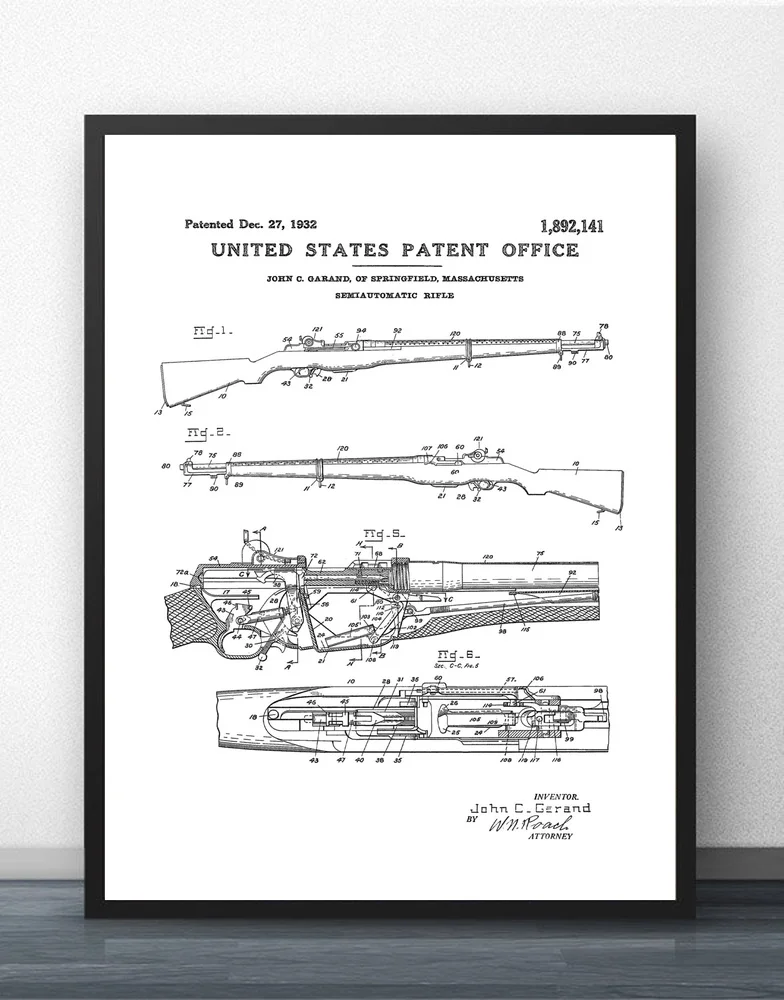 Bolt Gun Patent Print Military Army Poster Wall Art Decor Gift Unframed