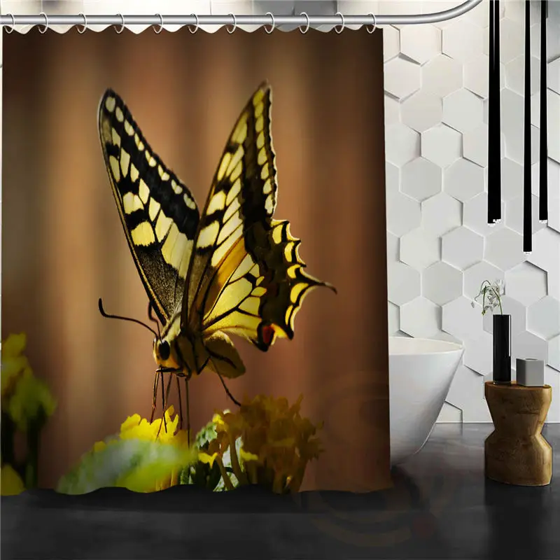 На заказ бабочка занавеска для душа новые фарбические водостойкие занавески для ванной комнаты больше размеров - Цвет: Очищать