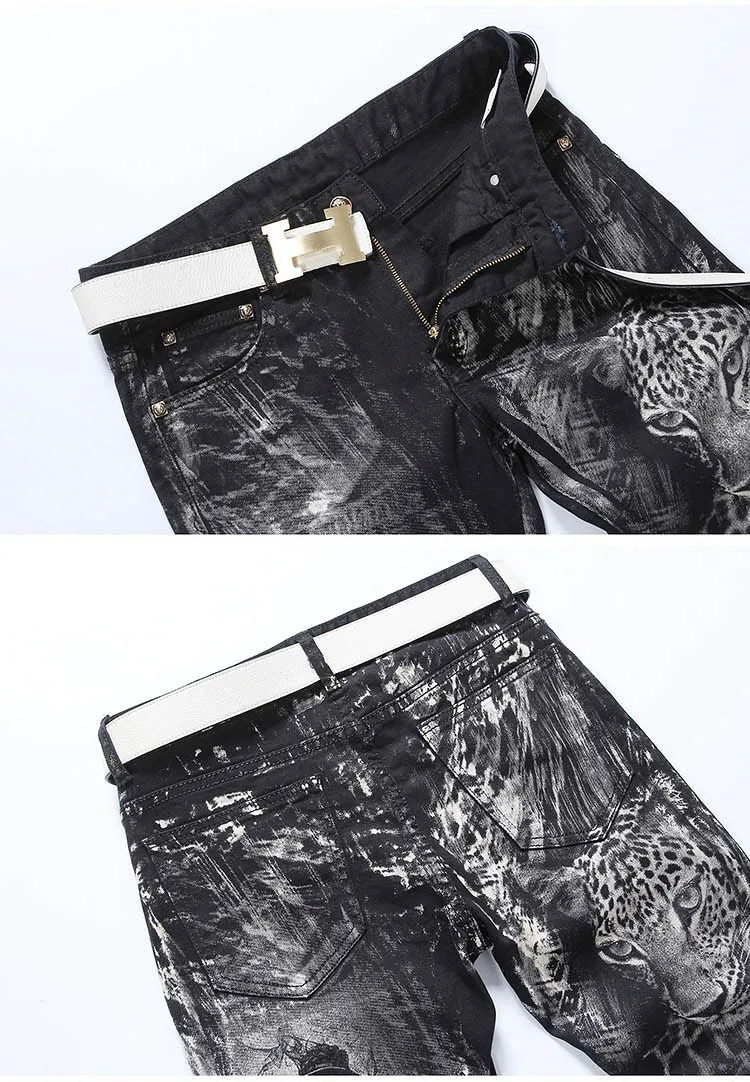 Sokotoo мужские Модные джинсы с леопардовым принтом мужские узкие прямые черные джинсы