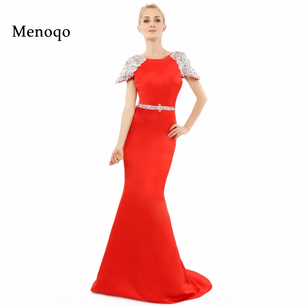 Vestidos de festa Abendkleider Mermaid Cap sleeve Beaded Low back New Fashion Red Evening Dress Real Photo Elegant Prom Dresses