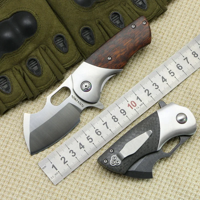 

lovoco R810 Flipper folding knife DC53 blade CF/wood + steel handle camp hunting outdoor survival pocket Kitchen knives edc tool