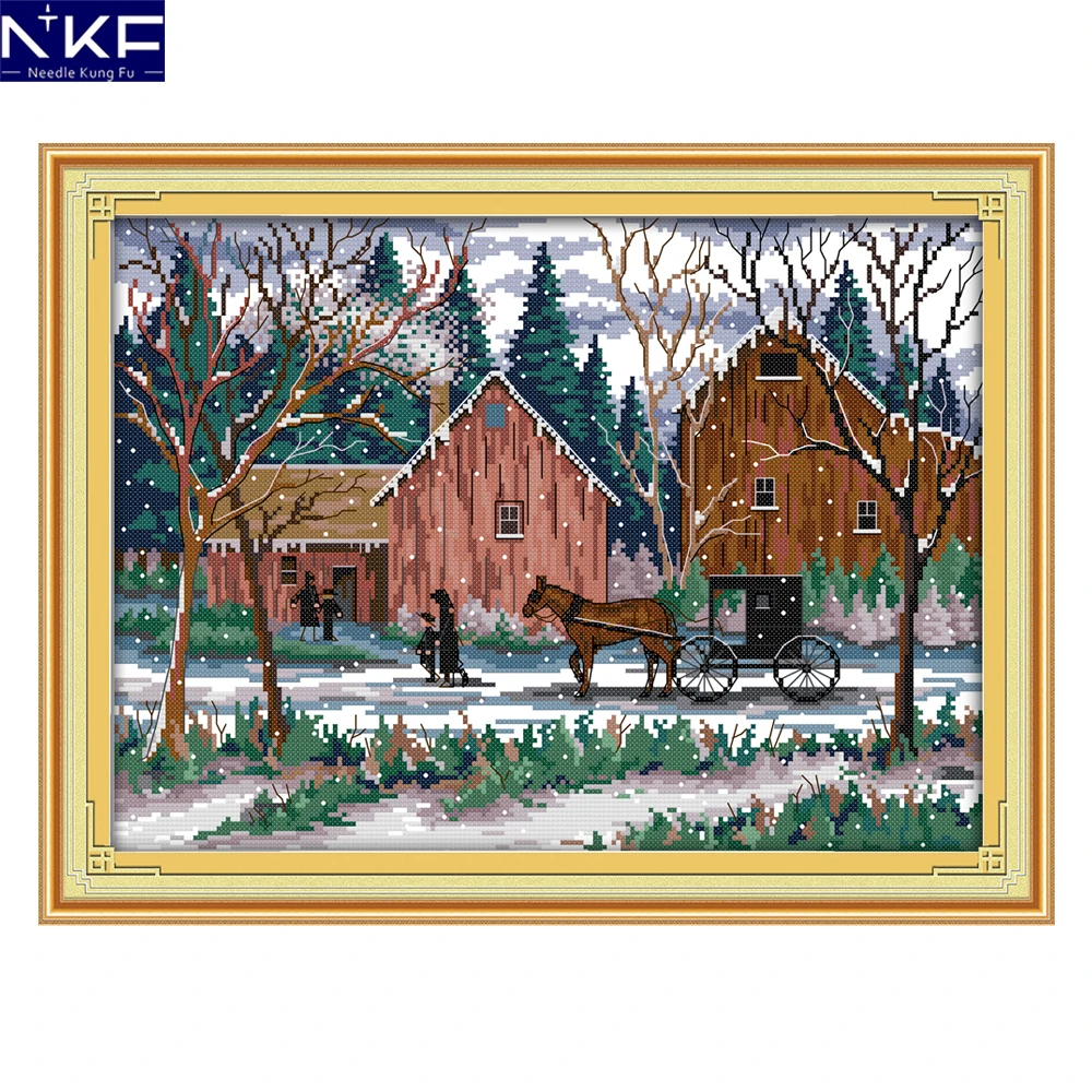 NKF Cross Stitch Patterns DIY Embroidery Needlework Create Snowy day Designs For Home Decoration | Дом и сад
