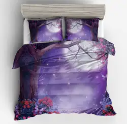 Лидер продаж 3d романтический фиолетовый сад дерево Луна маленькие цветы постельные принадлежности двуспальные комплекты duvt наволочка