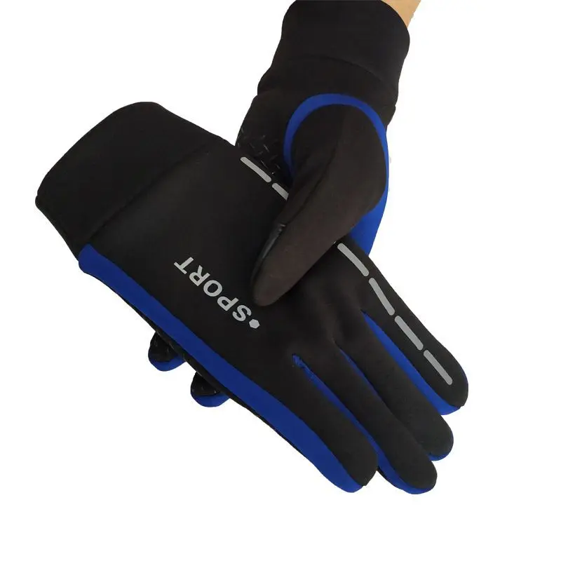 Зимние перчатки унисекс дышащие теплые тренировочные стеганые Guantes ветрозащитные Нескользящие перчатки с буквенным принтом перчатки для велосипедистов - Цвет: Синий