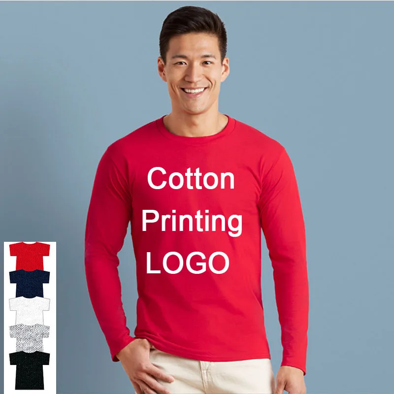 10pcs Vinyl Heat Print Logo Cotton t shirts For Men Long Sleeve Clothes Autumn Adult Solid Man Top Tees Soft Unisex shirt | Мужская