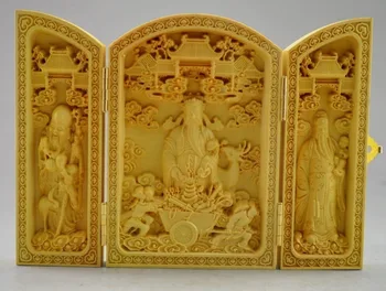 

Decorated Boxwood Highly Difficulty Carved God Of Wealth Statue Folding Box AS