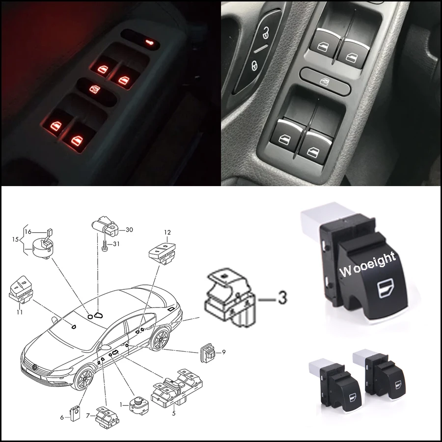 3 pçs espelho lateral do carro interruptor botão de controle da janela energia para vw golf 5 6 touran passat cc touran tiguan 5nd 959 855 5nd959855