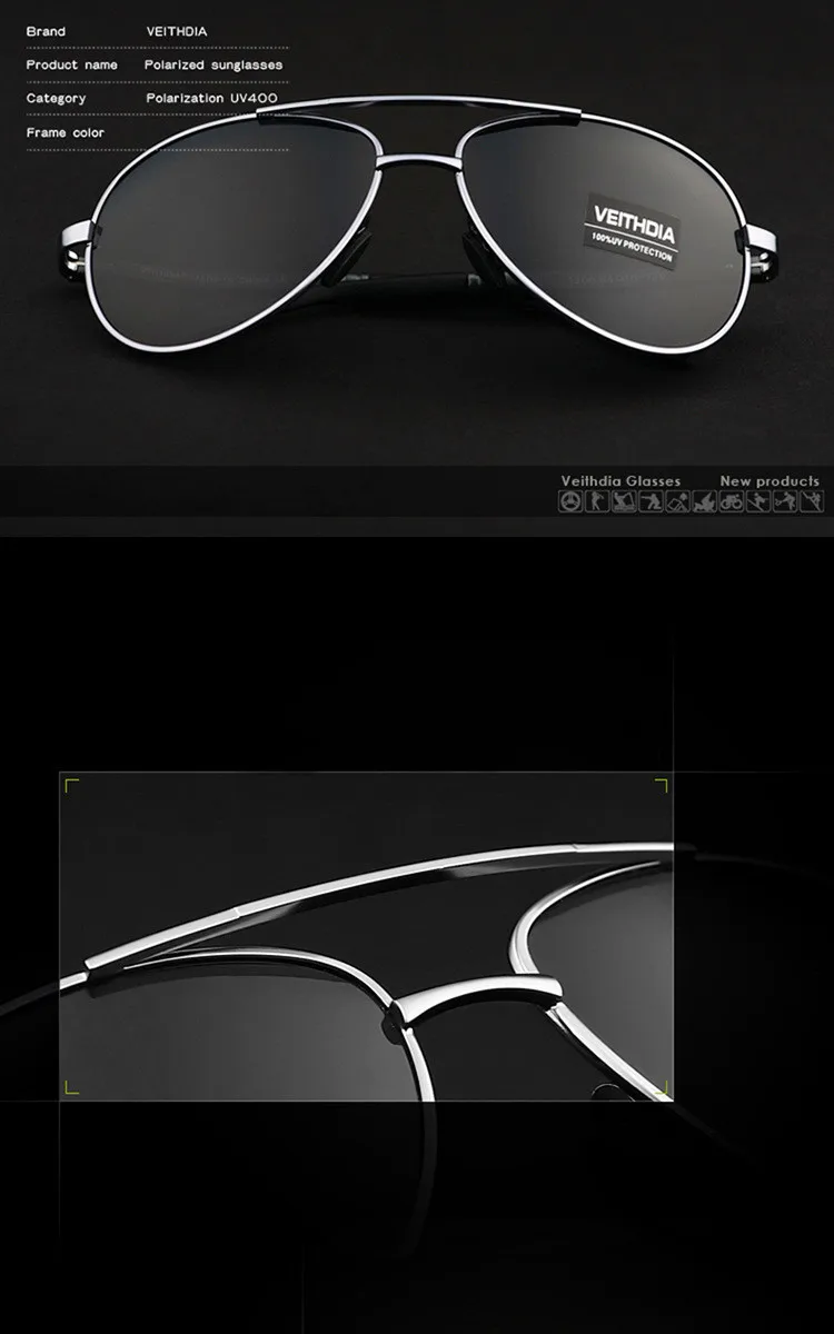 Солнцезащитные очки VEITHDIA UV400 Pilot Yurt, мужские поляризованные солнцезащитные очки, фирменный логотип, дизайнерские очки для вождения, очки Oculos de sol 1306