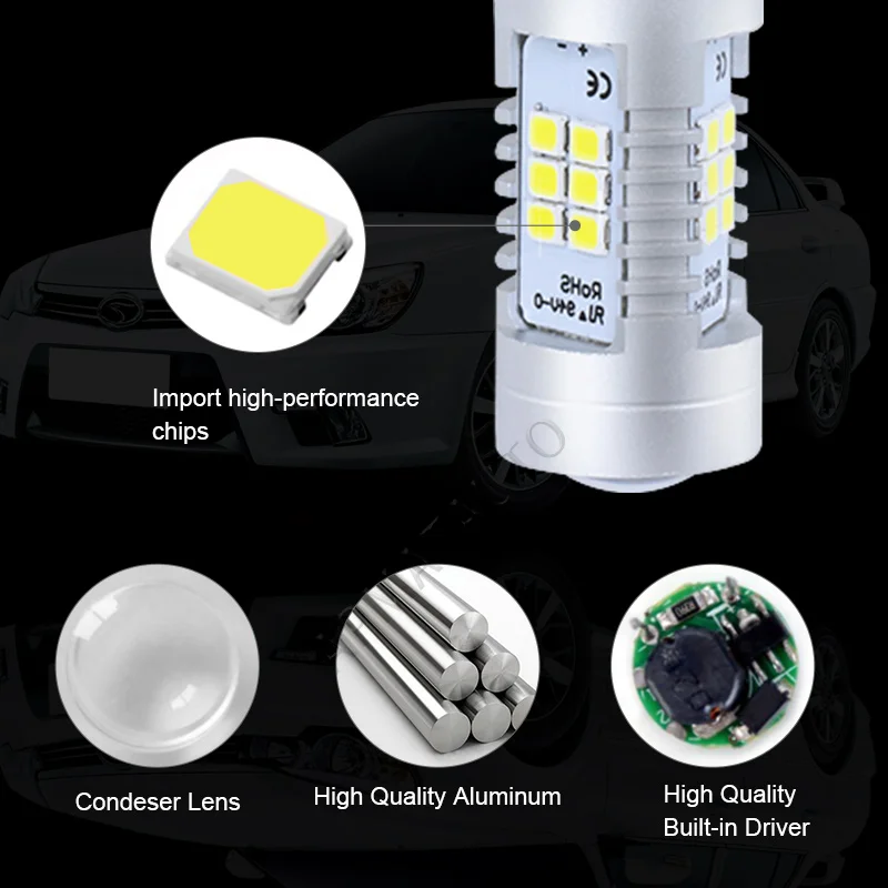 2x P21W светодиодный фонарь BA15S 1156 7506 S25 21SMD стоп сигнал заднего хода ДХО лампа белый