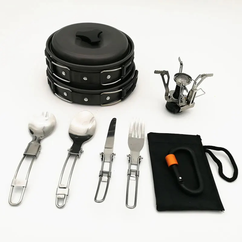 VILEAD al aire libre portátil Camping senderismo pesca antiadherente Pan Set olla Mini estufa de Gas 1-2 personas olla para caminar con vajilla