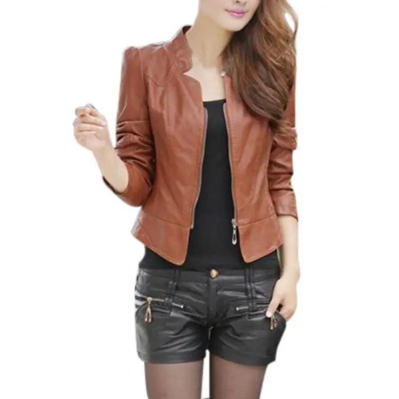 discount  Autumn Women Jacket Solid Women Basic Coats Coat Jacket Slim Women PU Leather Jacket Zipper