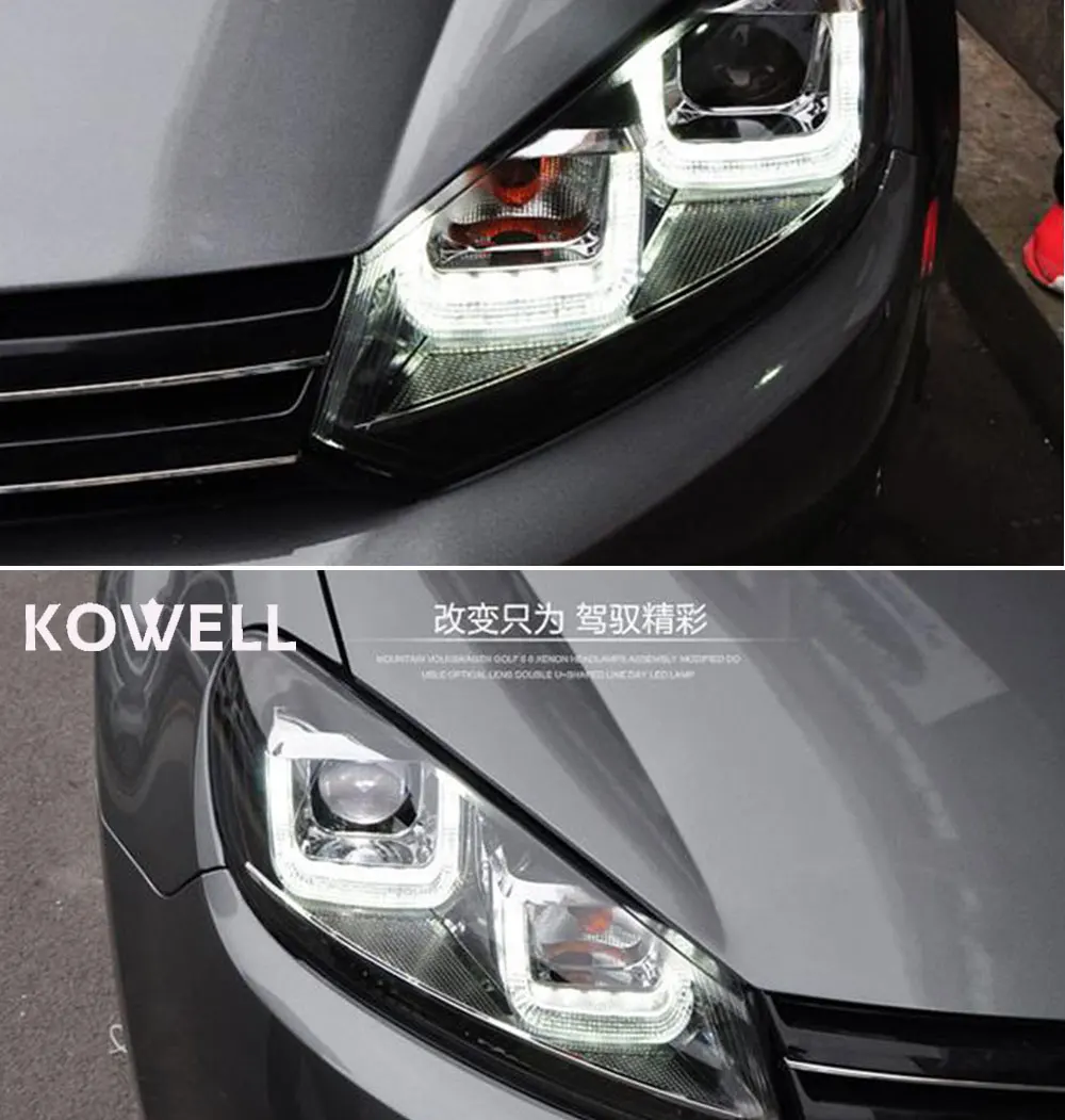 KOWELL автомобильный Стайлинг для VW golf 6 GTI фары 2009-2012 golf mk6 GTI светодиодный фонарь DRL Hid вариант Angel Eye Bi Xenon