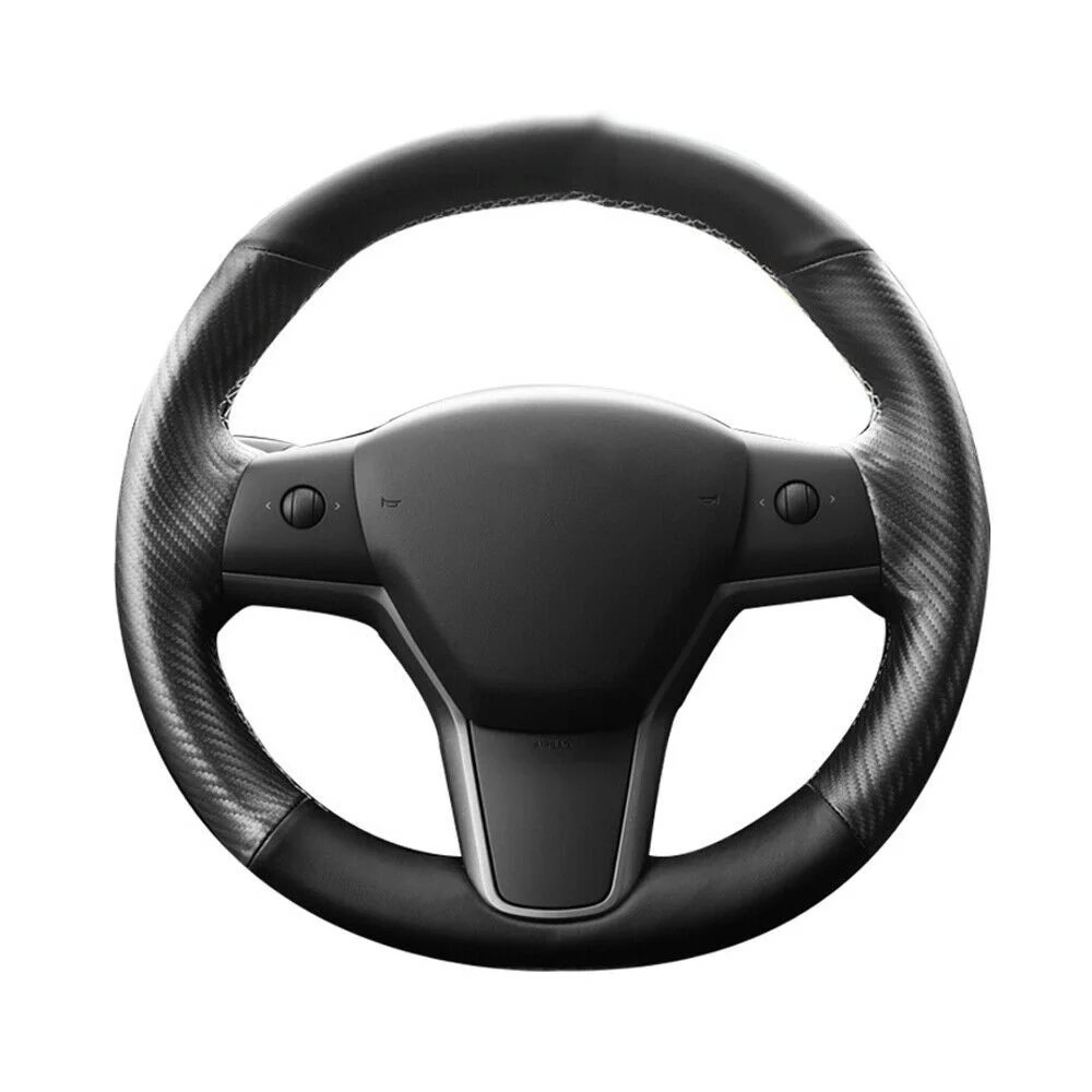

2019 new Steering Wheel Cover For Tesla Model 3 Leather Carbon Fiber Perforated DIY