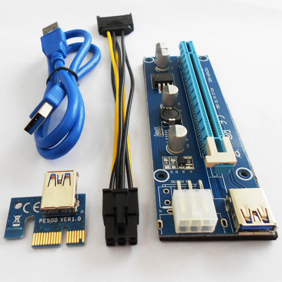 

100sets/Lot VER 006C PCIe PCI-E PCI Express Riser Card 1x to 16x PCI-E Risers 6Pin Power for BTC Miner Machine Cable