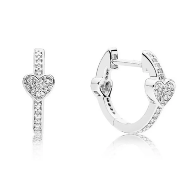 

2018 New 100% 925 Sterling Silver Earring Alluring Hearts Earrings Clear CZ Fit DIY Original Fashion Jewelry Birthday Gift