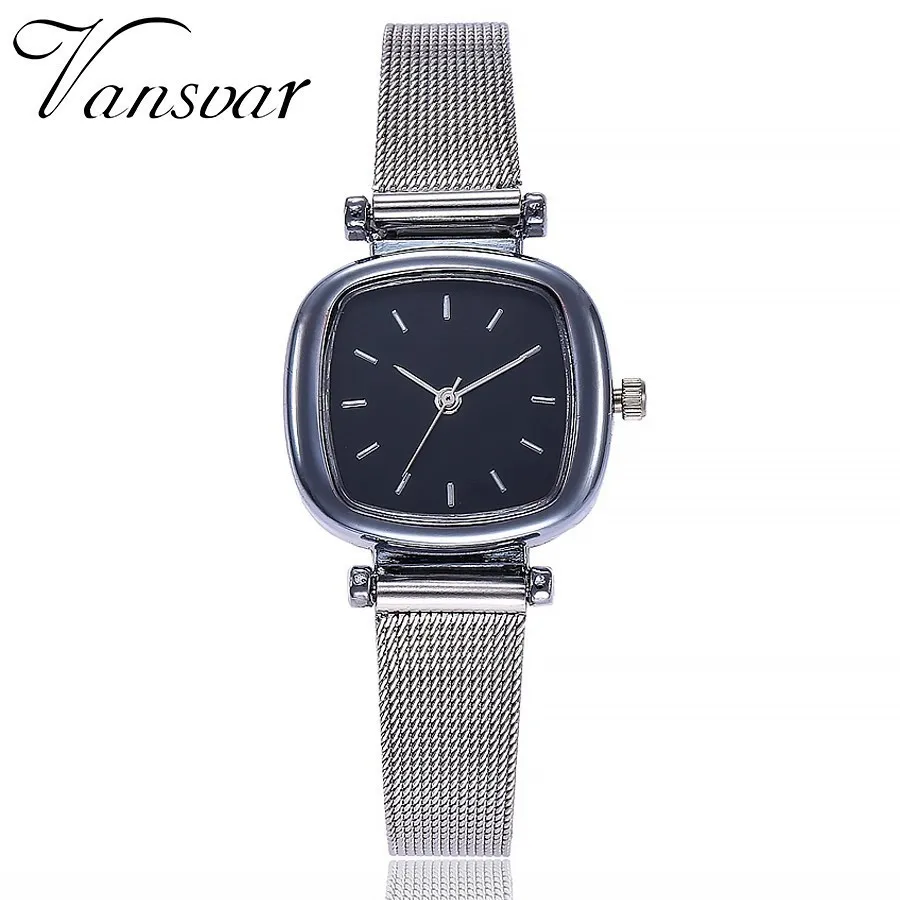 Vansvar Brand Women Mini Square Shape Watch Fashion Casual Ladies Mesh