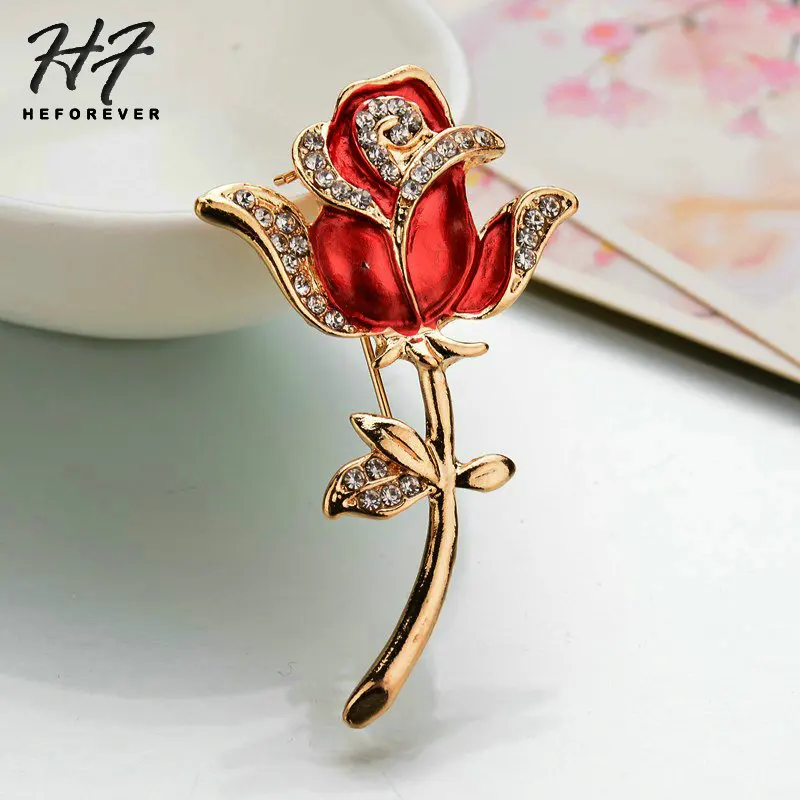 

Korean Luxury Silver Gold Color Crystal Rose Brooch for Women Fashion Jewelry for Wedding KB049 KB050 KB051