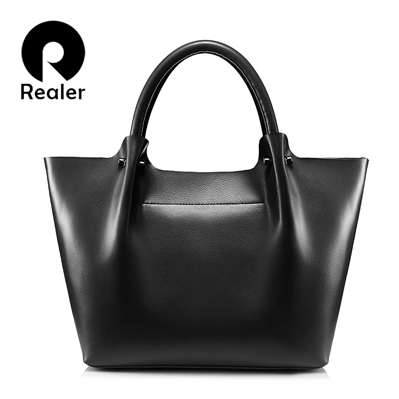 REALER women handbag designer top handle bags ladies split leather
