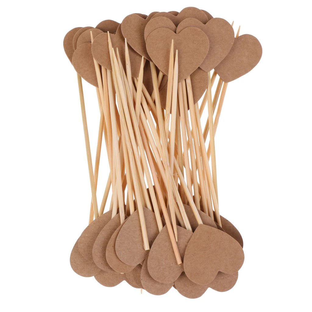 Kraft Paper Rustic Heart Cupcake Cake TopperS Flags PickS Wedding Party Decor