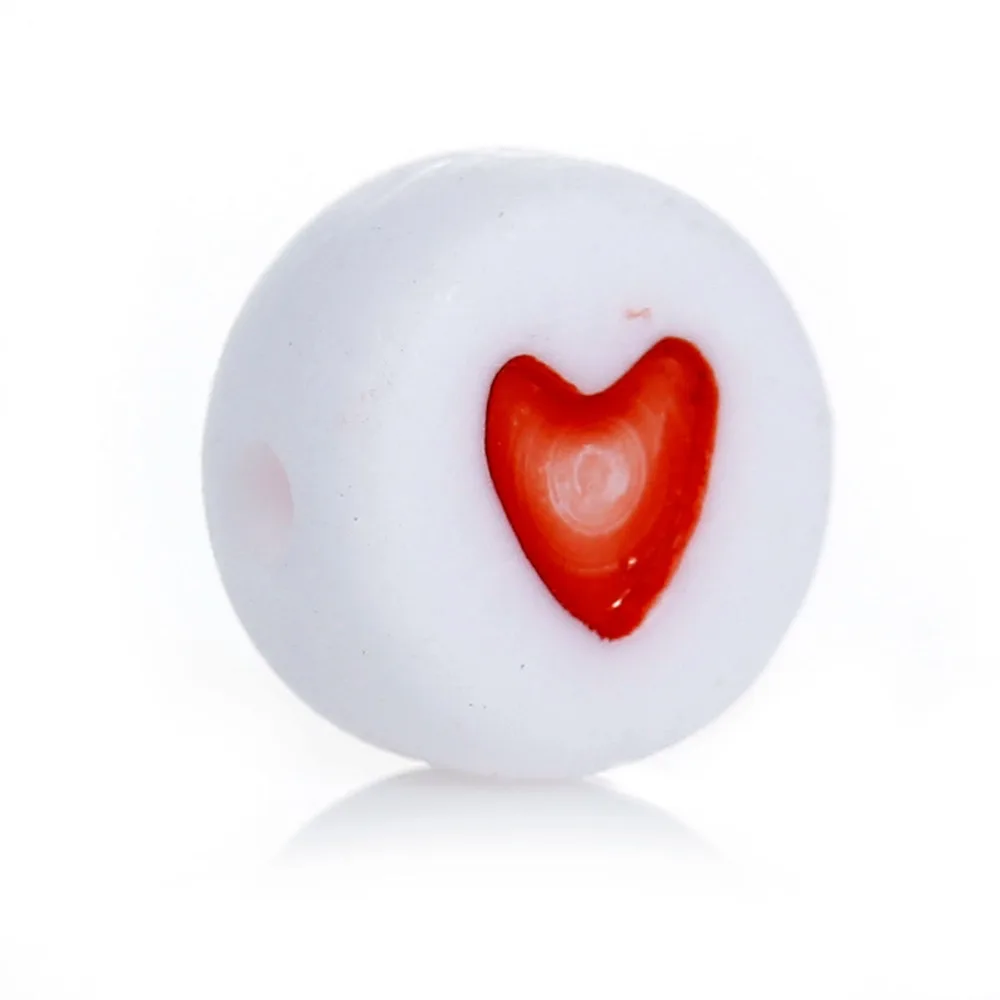 

Doreen Box 500PCs White & Red Love Heart Acrylic Flat Round Beads 7mm(2/8")Dia. for Jewelry Making DIY Accessories Findings