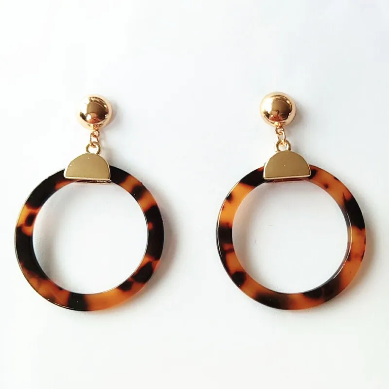 

Bohemian New Earring Acetate Geometry Round Earring Contrast Alloy Earrings Tortoiseshell Marble Leopard For Woman Drop Earrings