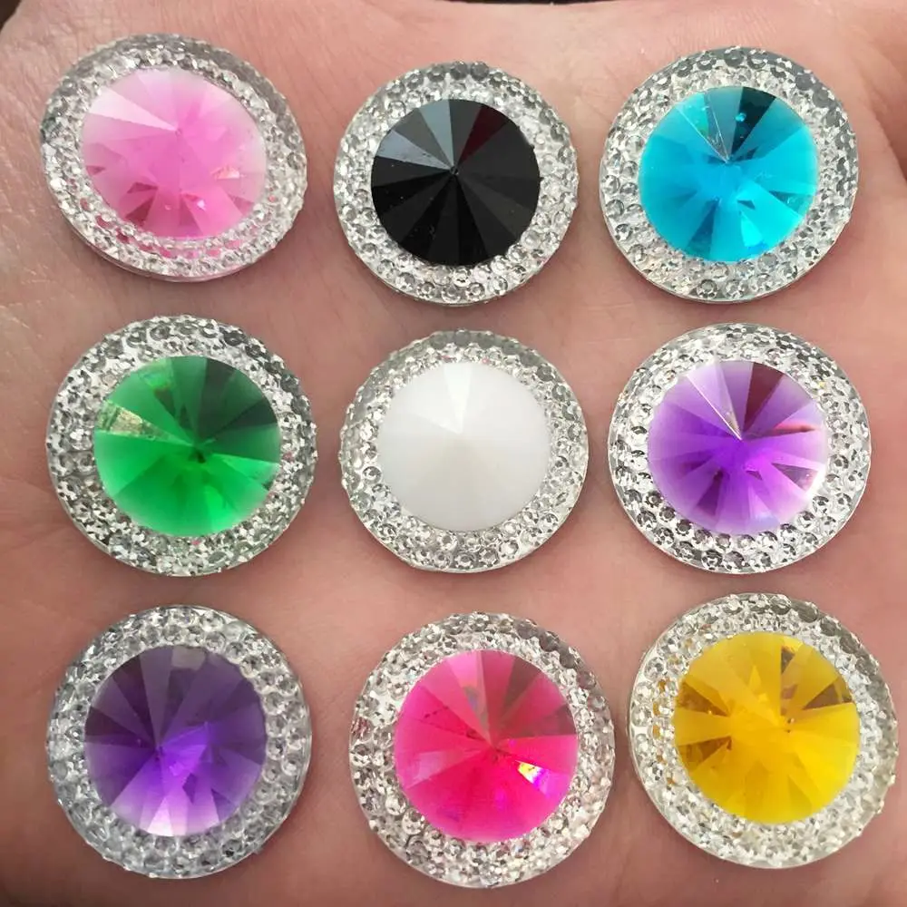 New 10pcs 20mm Resin Double Color Round Rhinestone Flatback Wedding Diy Crafts K19