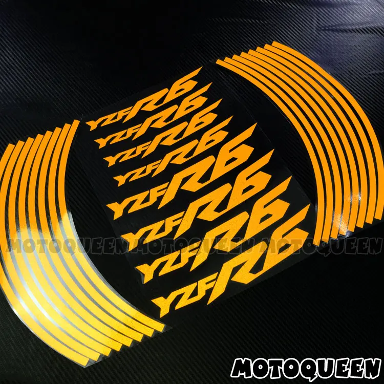 17 дюймов 8 X пользовательские Iner наклейки для обода колеса мотоцикла светоотражающие наклейки полосы водонепроницаемый для YAMAHA YZF R1 R3 R6 YZFR3 - Color: R6 Reflective Yellow