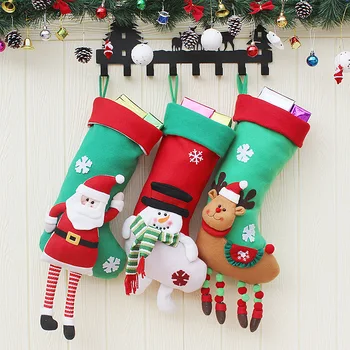 

3pcs/set Creative Christmas Stockings Socks Plaid Santa Claus Candy Gift Bag Xmas Tree Hanging Ornament Decor Supplies