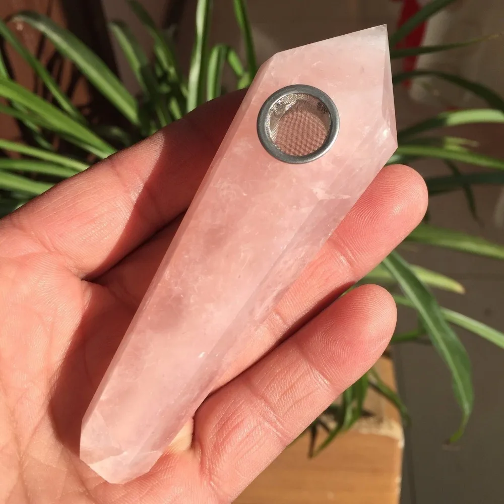 

1 Natural Pink Rose Quartz Crystal Smoking Pipes +1 brush+3 Filters