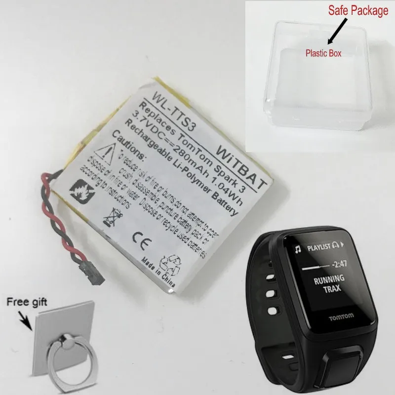 Новая 3 7 V 280mAh 1.04Wh запасная батарея для TomTom Spark GPS фитнес часы +