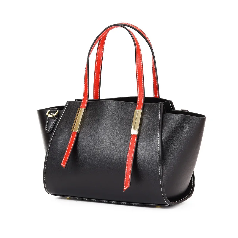 Сумка женская кожаная сумка, высокое качество Натуральная кожа Сумка, Мода Трапеция сумка - Цвет: Black