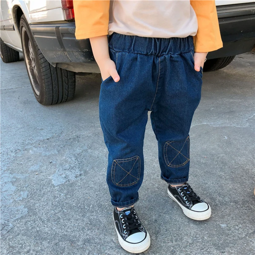 Calças de Brim a Primavera Pequenas e Médias Jeans de Patch Meninos Outono Novas Meninas Moda Fresco Calça eo 2020