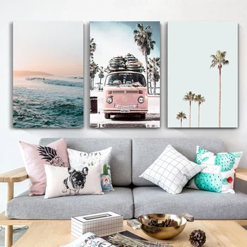 

diy diamond painting Triptych Surfboard Beach Seascape full square/round drill diamond embroidery Bus Nordic style Room Decor
