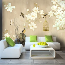 Custom 3d wallpaper new Chinese classical art pen flower bird branch bird cage background wall - silk waterproof material Custom 3d wallpaper new Chinese classical art pen flower bird branch bird cage background wall - silk waterproof material