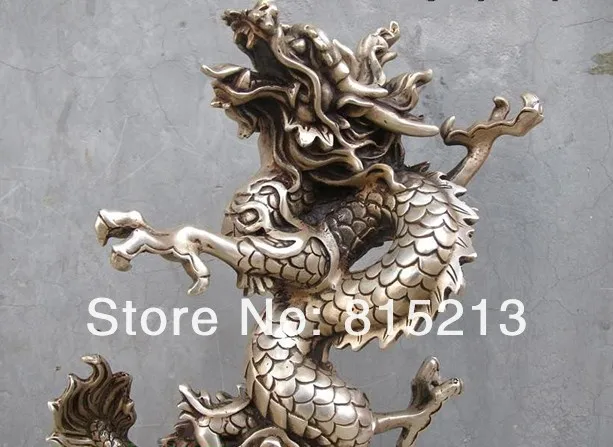 Ван 000237 Китайский Белый Бронза Серебро Повезло летающий Золотой Век Дракон Статуя Бога