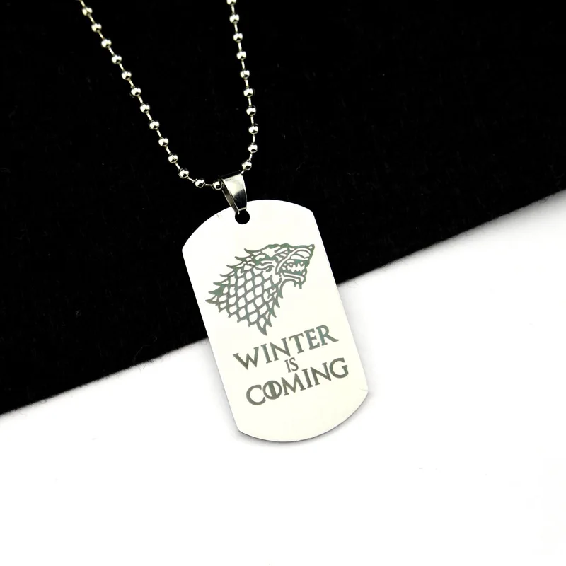 Classic Game of Thrones Winter is Coming Stainless Steel Military Pendant Jewellery House Stark Direwolf Medallion Wolf Necklace Classic Game of Thrones Winter is Coming Stainless Steel Military Pendant Jewellery House Stark Direwolf Medallion Wolf Necklace