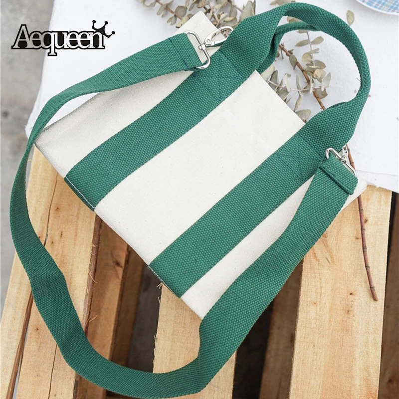 AEQUEEN White Canvas Bags Women Handbags Striped Shoulder Crossbody Bag Female Handle Messenger ...