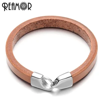 

REAMOR 3 Styles Wide Leather Rope Male Charms Bracelet with 316L Stainless Steel Buckle Simple Men Cuff Bracelets&Bangle Jewelry