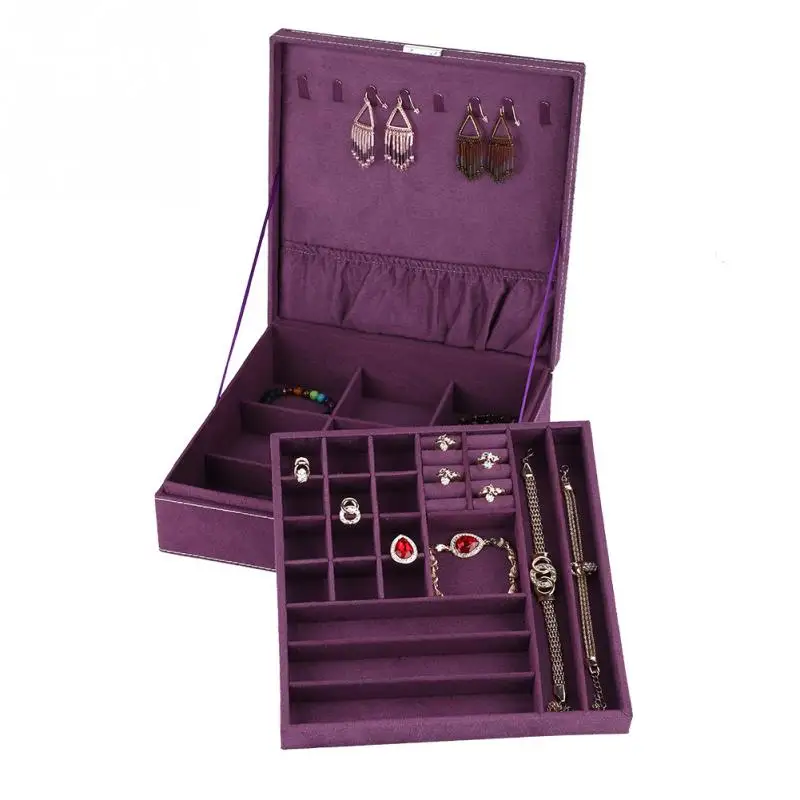 3 цвета двойной слой ювелирных изделий серьги кольца браслет ожерелье коробка органайзер для хранения - Цвет: Фиолетовый