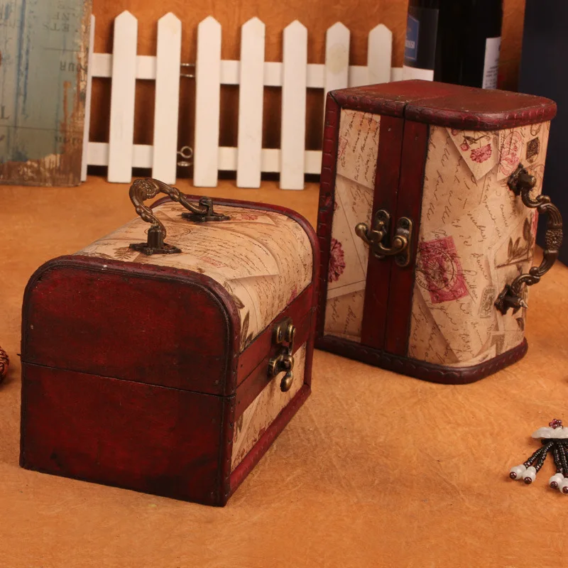 

Wooden Box Postage Stamp Pattern Jewelry Storage Box Case Holder Vintage Treasure Chest Sundries Container Organizer Wooden Box