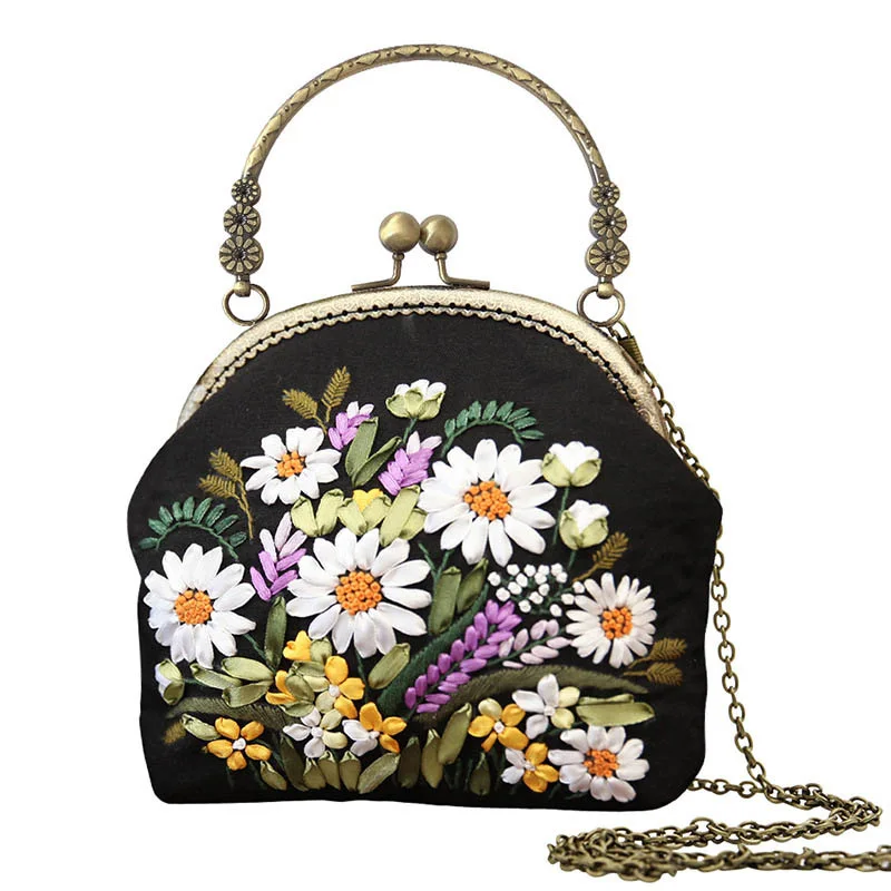 DIY Embroidery Flower Bag Handbag Needlework Cross Stitch Kit Handmade Kissing Portable Chain Bag Sewing Art Craft Creative Gift