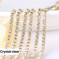 3yards/piece 17colors glass crystal Rhinestones chain, Gold bottom sew on Cup Chains For diy Sewing Clothes Accessories