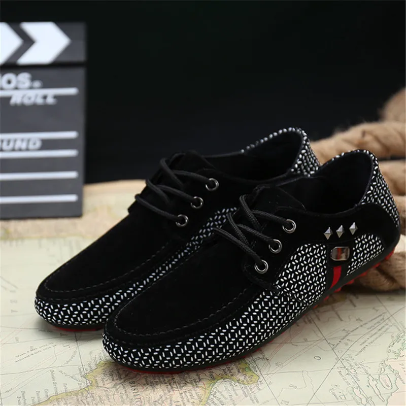 LIN KING Plus Size Pu Leather Shoes For Men Lace Up Flats Casual Shoes Soft Sole Loafers Moccasins Comfortable Man Driving Shoes