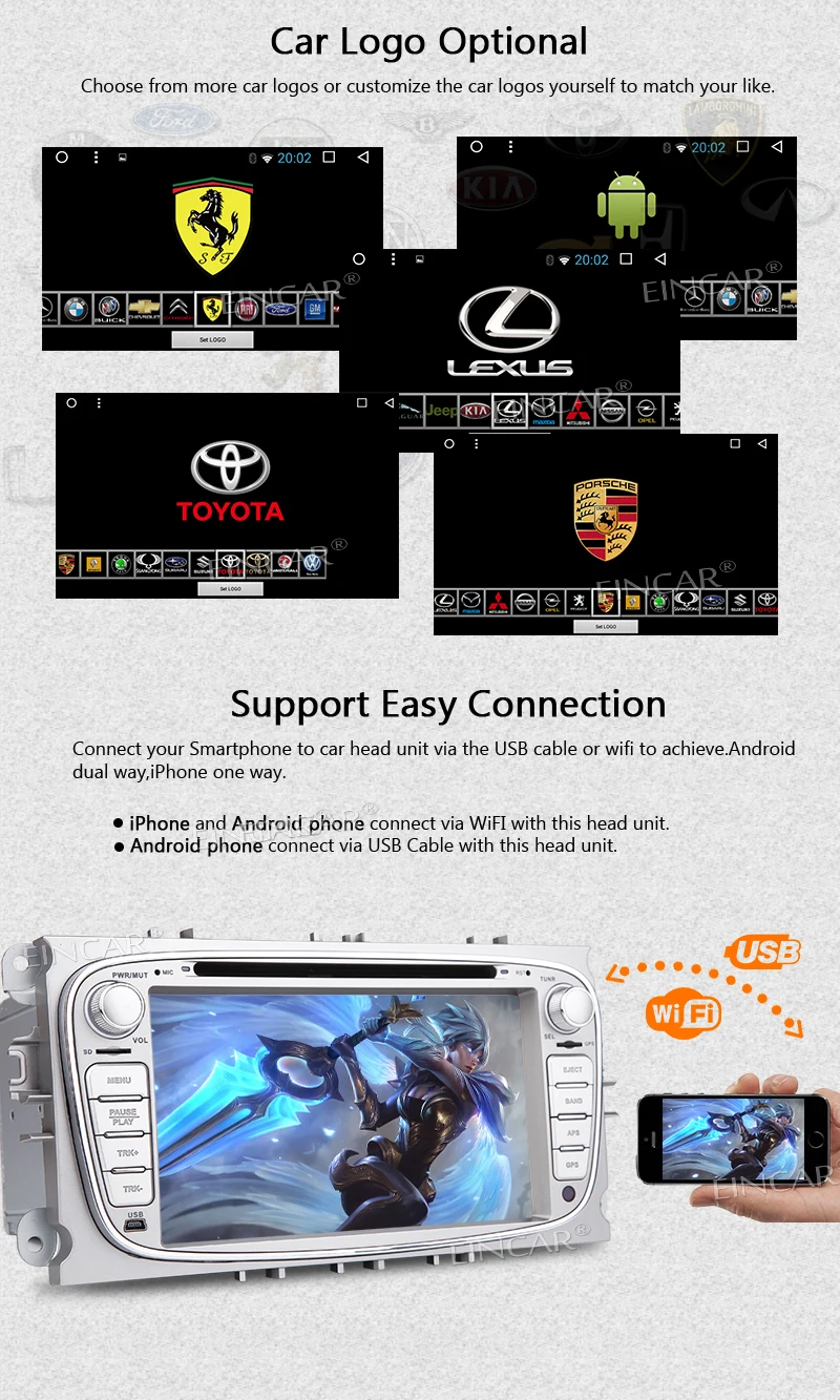 Sale Eincar 7 inch 2 Din Autoradio In Dash Android 7 Car Radio Stereo for Ford Support GPS Navigation Octa Core Car DVD Player Dual 2