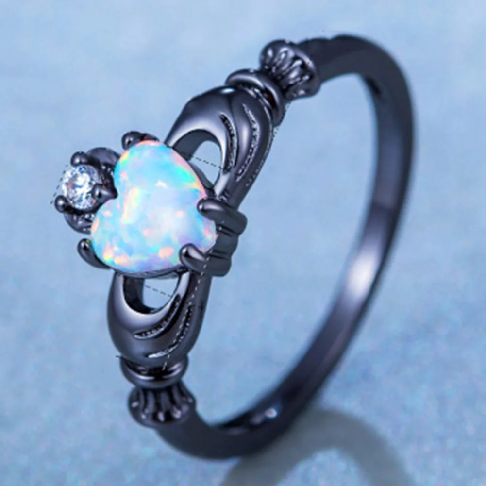 Charming Heart Shape Fire Opal Rings For Women Wedding Band