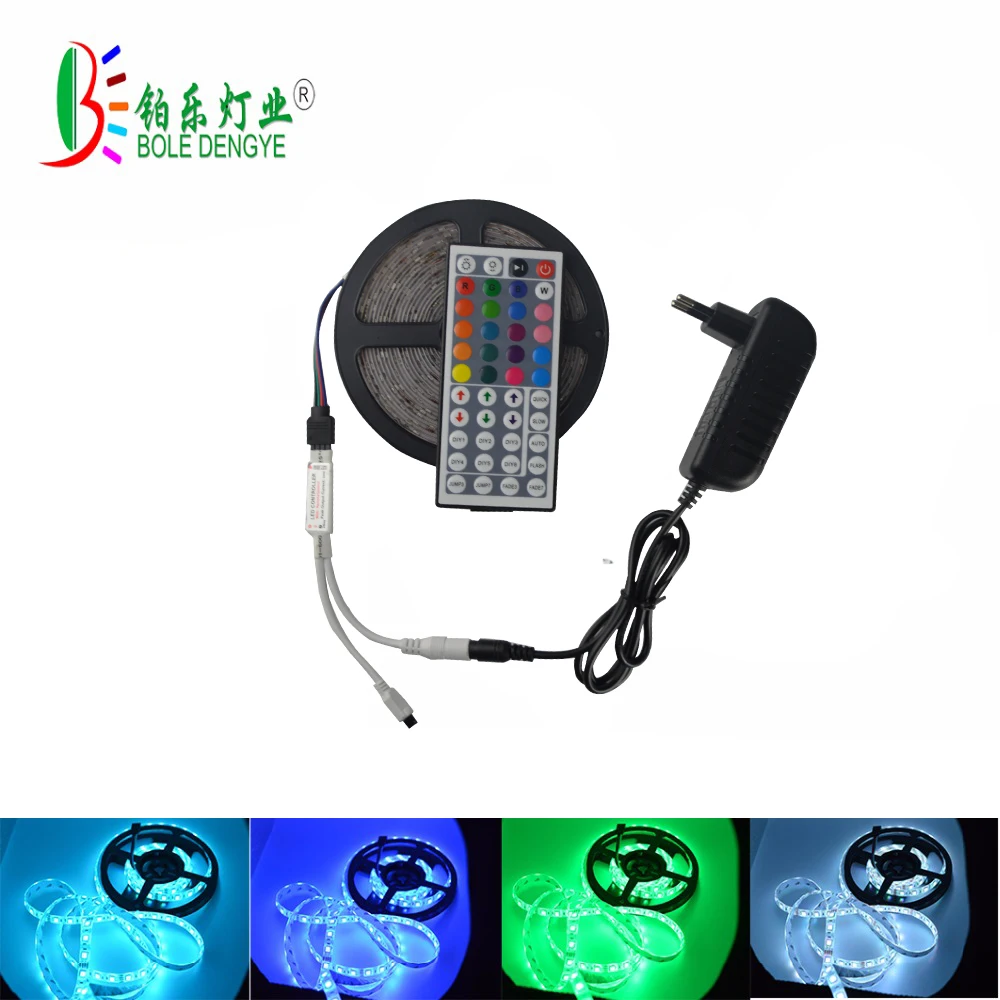 #cheap 5M 30LEDs m 5050 RGB LED strip 12V Waterproof color changing LED tape kit +44 keys Remote Controller+DC 12V EU Power Adapter