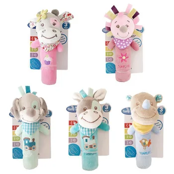 

0-12m Plush Educational Sweet Sound Newborn Baby Toys Rattle Hand Ring Plush Stuffed Animal Shape With Bright Color Soft